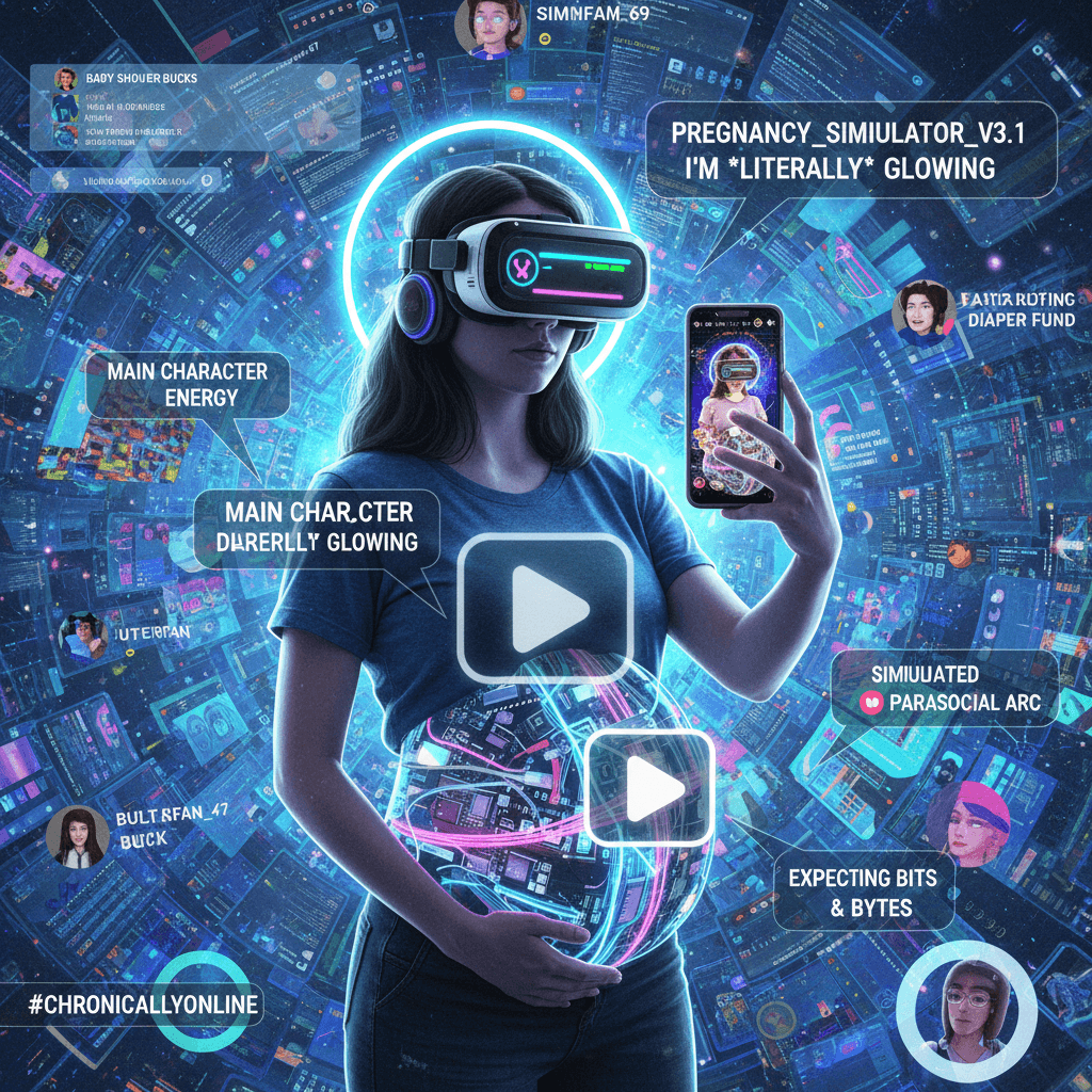 Simulated pregnancy arc with self-aware selfie commentary hits different