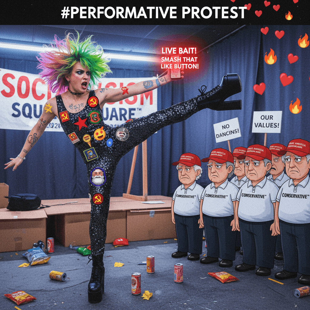 Godless dancer threatens conservatives with high kicks and socialism