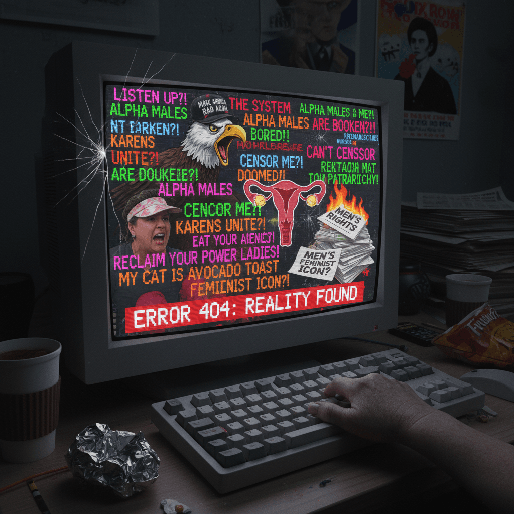 incoherent feminist rant meets caps-lock fever dream