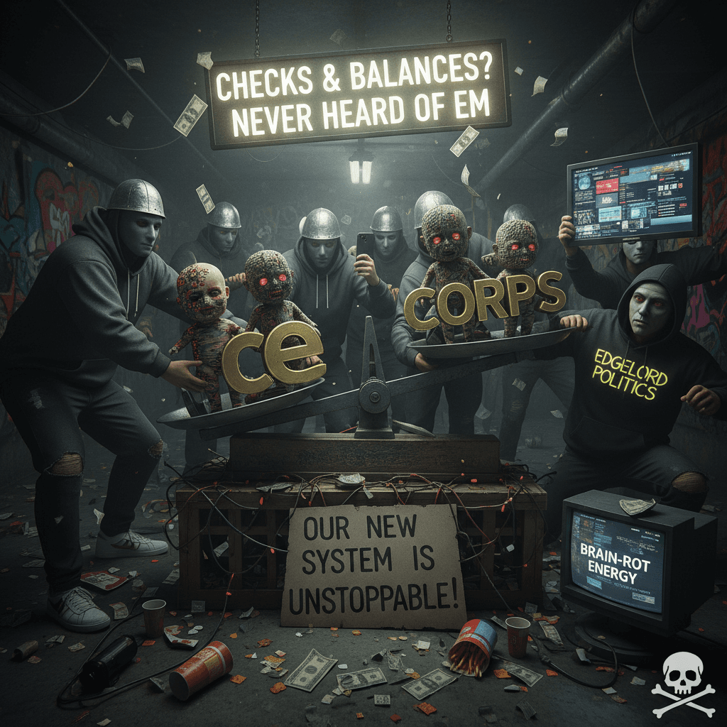 forgot checks & balances, added pedophiles & corps instead