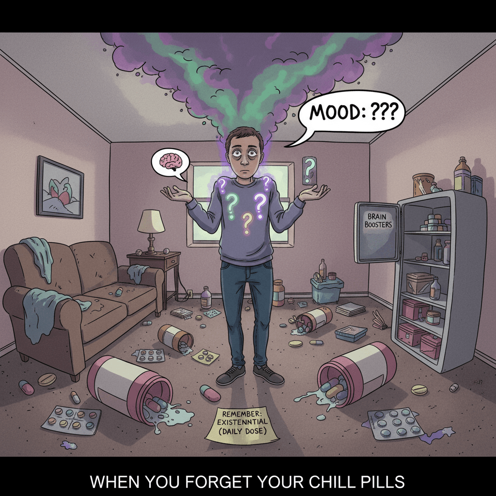 forgot meds, vibes uncertain, shoulders have questions