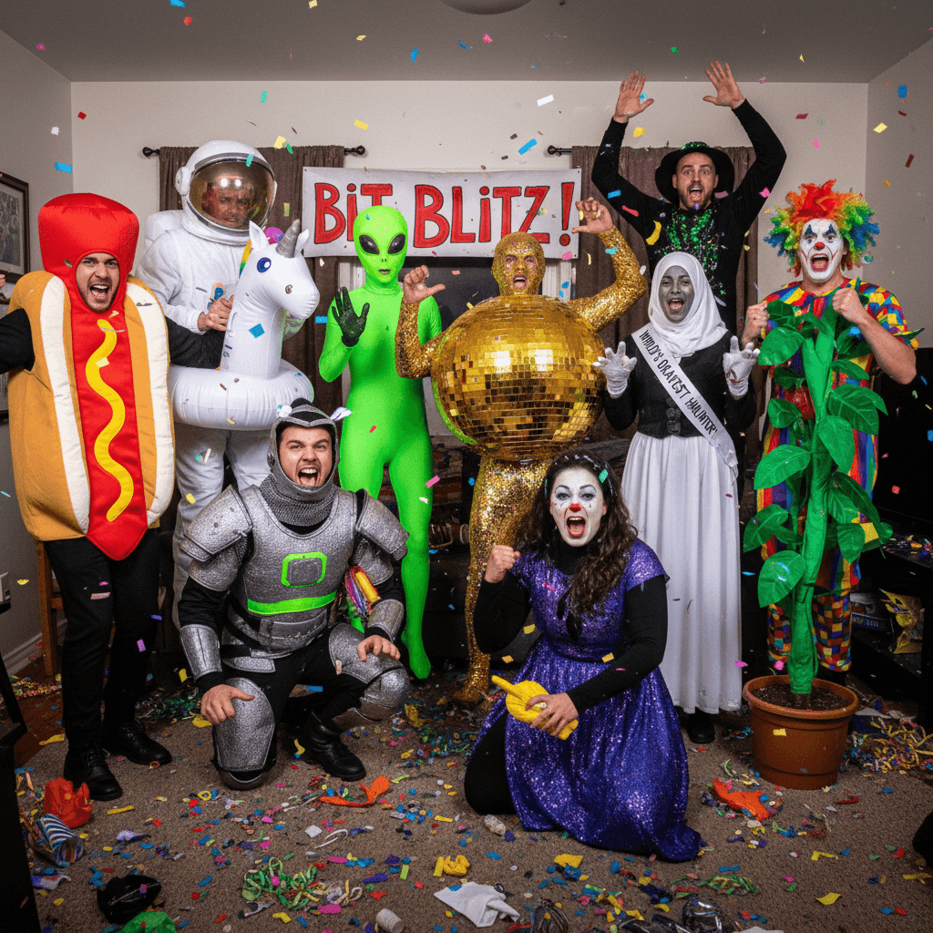 8 people, 0 themes, 100% commitment to the bit
