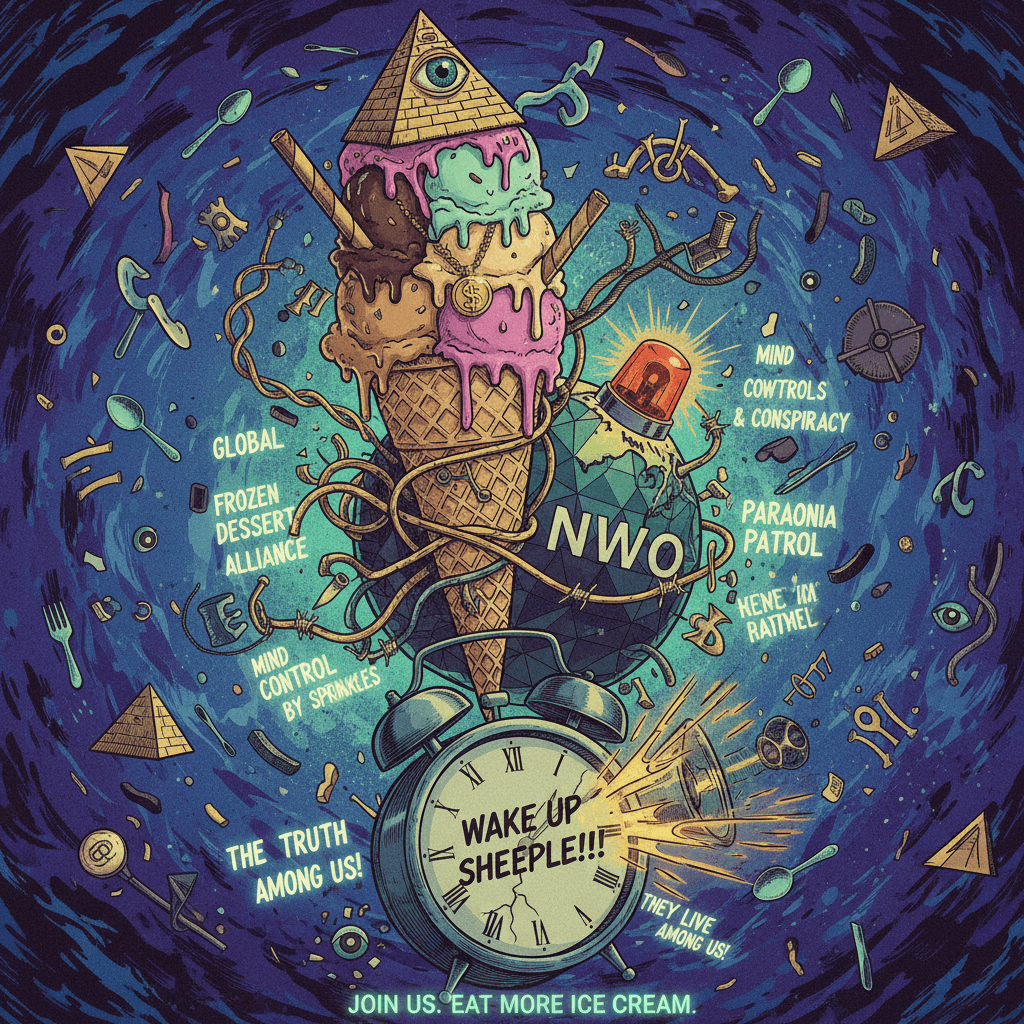 Big Ice Cream connected to NWO via cryptic spacing and alarm