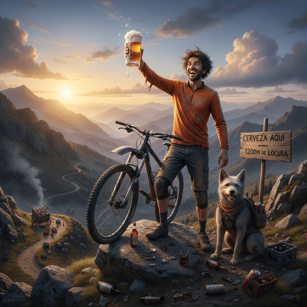 "let's grab a beer" — 1200m elevation, one broken fender, pure madness