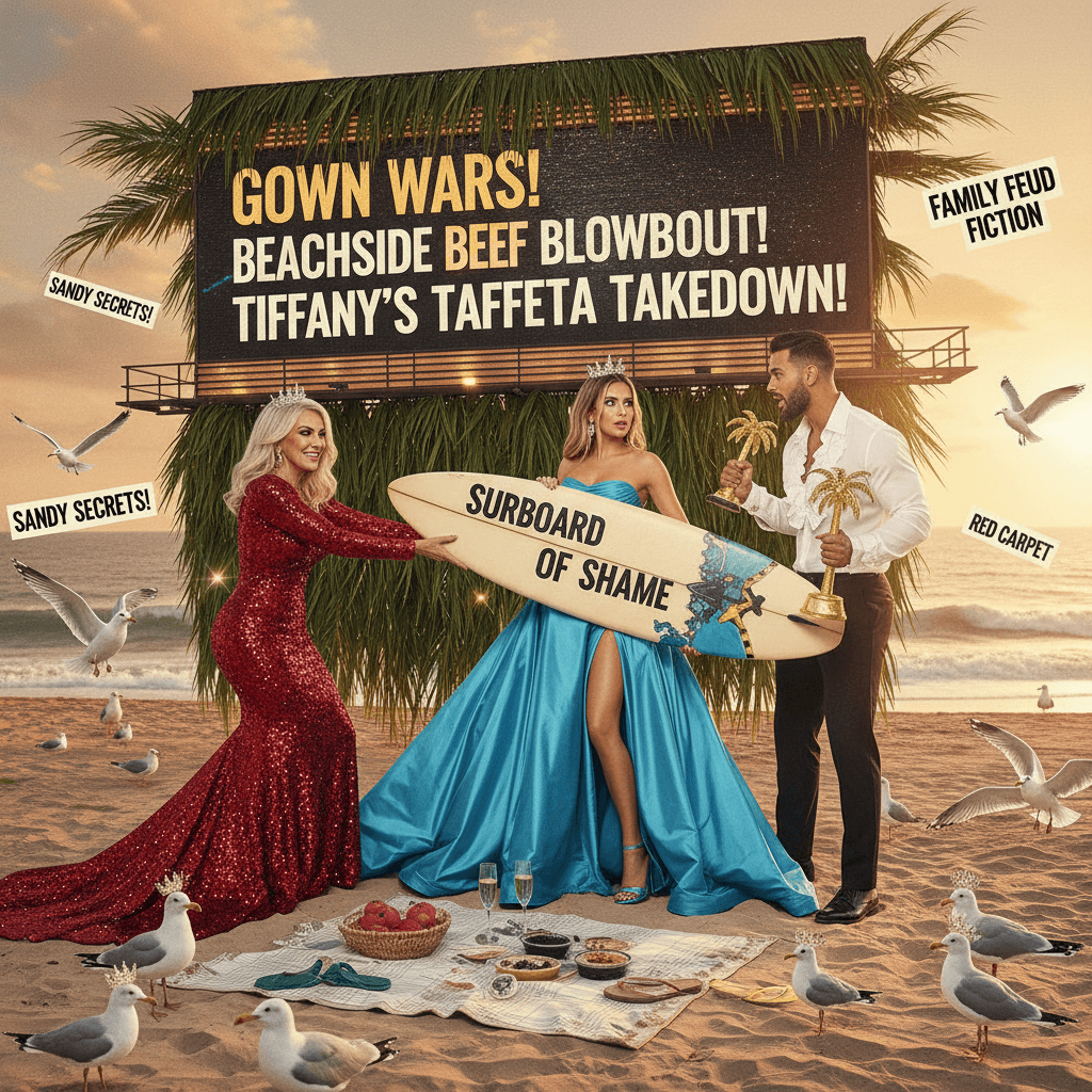 Tabloid fever dream: formal gowns meet beach pics for peak family beef fiction