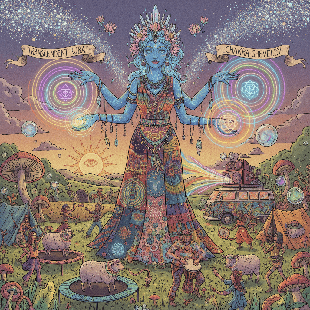 Blue deity rave goddess ready to make your chakras dance in the countryside