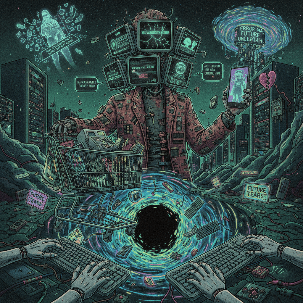 unhinged robot capitalism + emotional damage = nobody knows what happens next