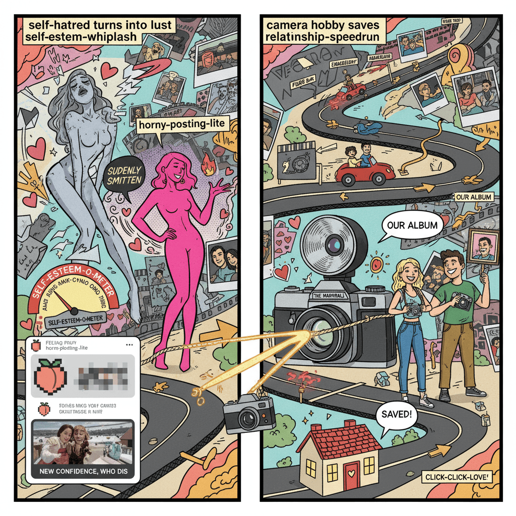 wife's self-hatred turns into lust, camera hobby saves marriage