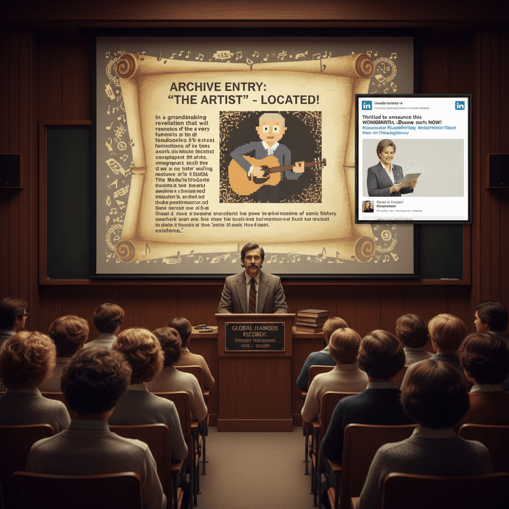 Record label discovers a musician exists, posts 200-word Wikipedia summary