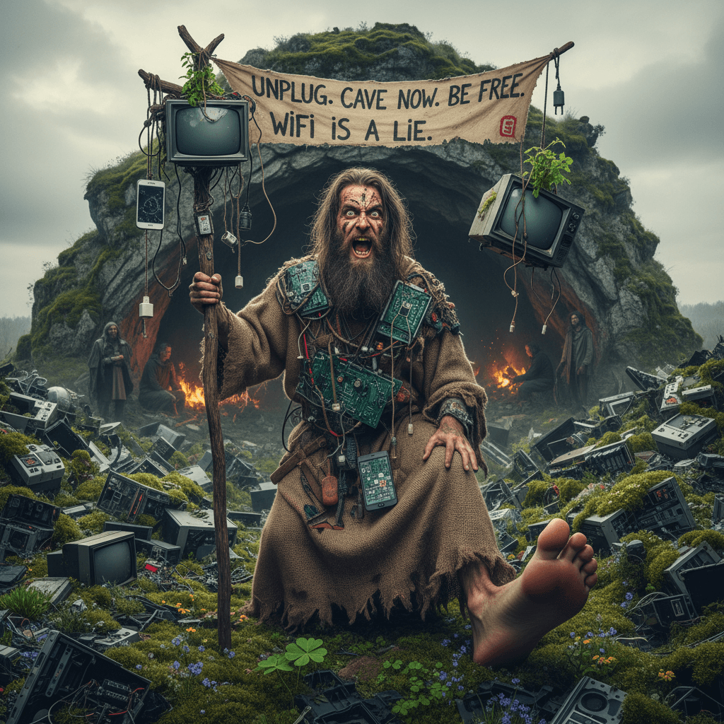 guy wants humanity to collectively unplug and live in caves