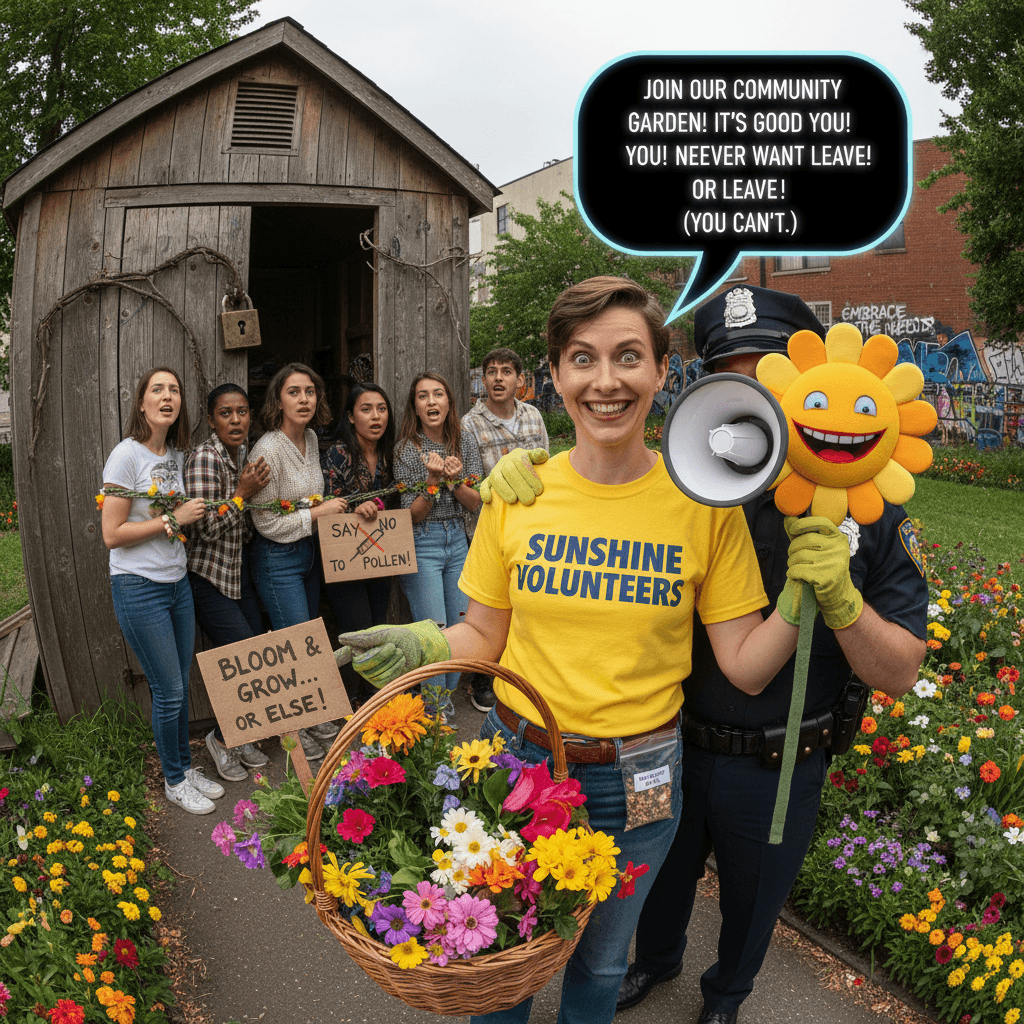 Volunteer work or thinly veiled drug addiction threat? That smile is NOT reassuring