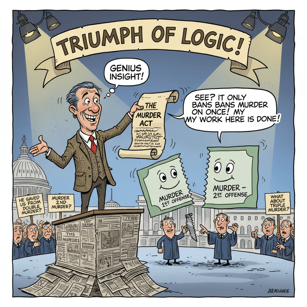 Columnist discovers bill doesn't criminalize murder twice, declares victory