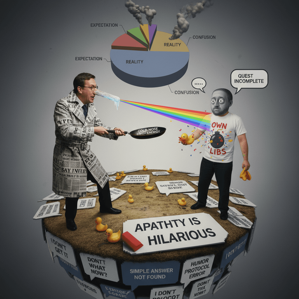 Journalist baffled by simple answer, protester achieves comedy through apathy