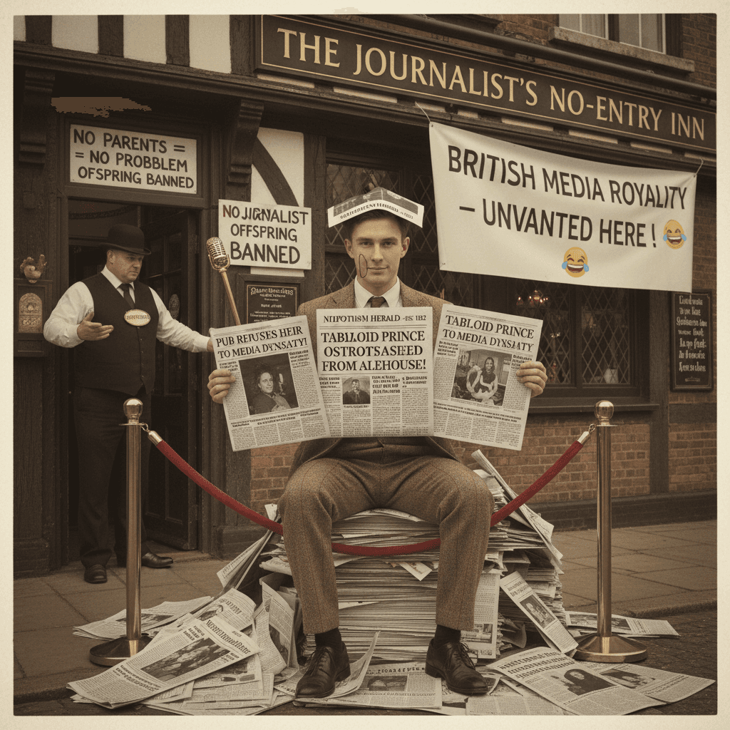 banned from pub for having journalist parents; tells story in three newspapers