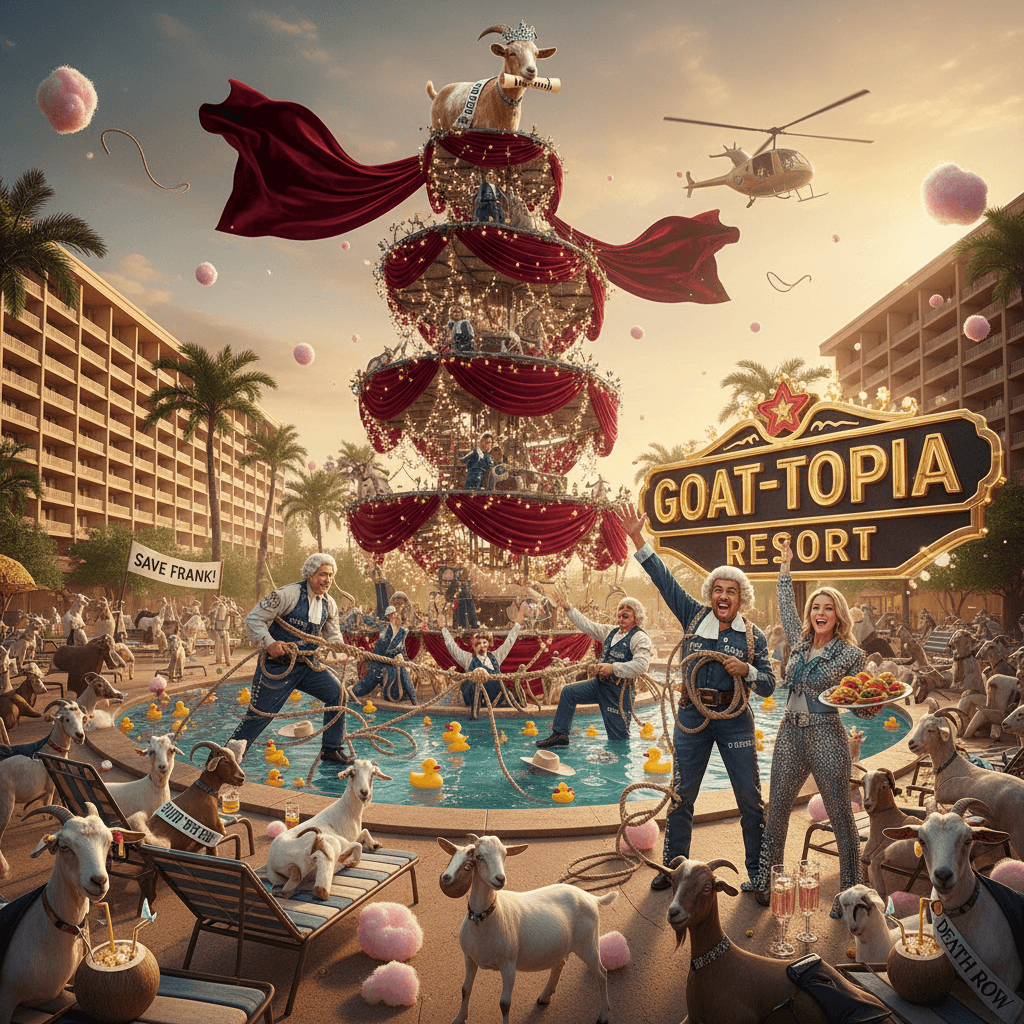 Texas couple builds luxury goat resort, Frank evades death row via scaffolding