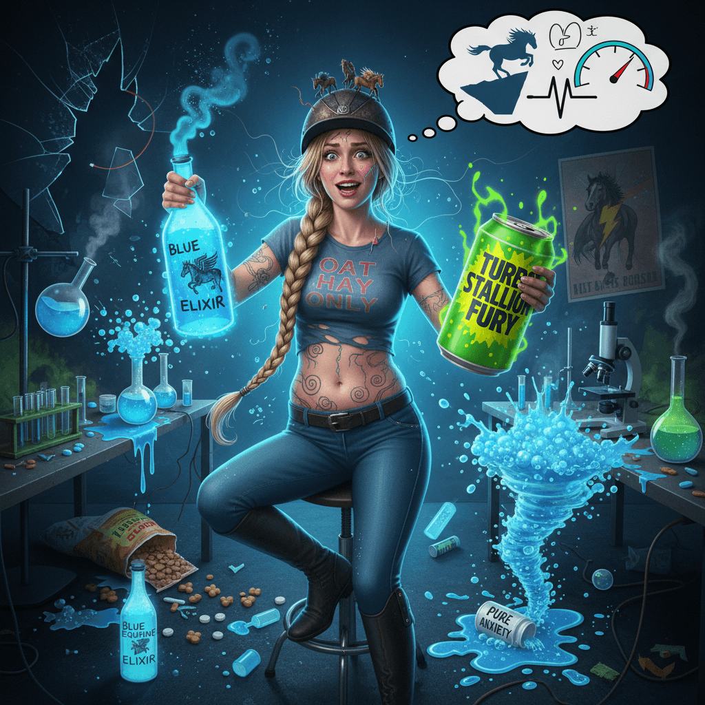 horse girl discovers blue wine + energy drink + empty stomach = anxiety speedrun