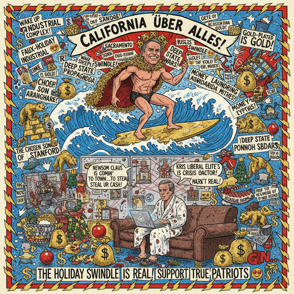 Newsom fan-fiction disguised as holiday greeting, peak unhinged energy