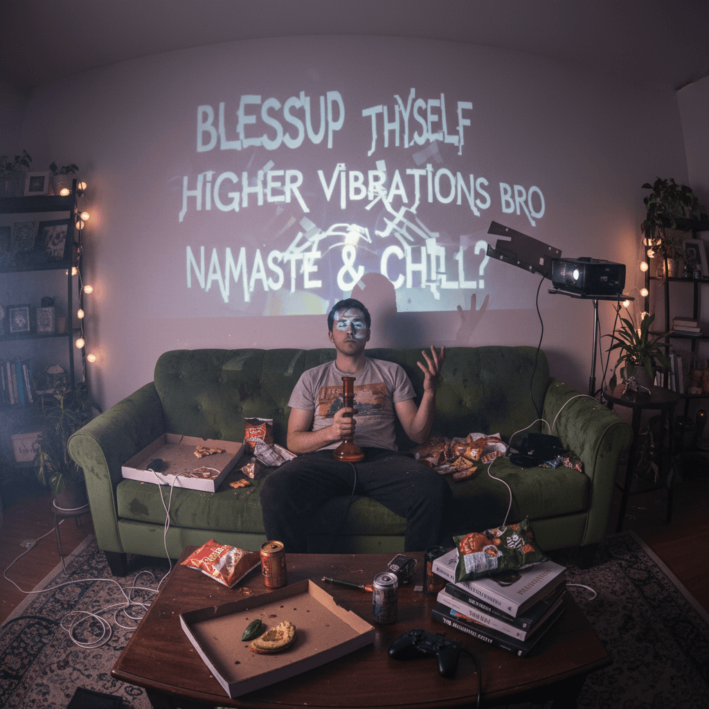 couch potato discovers spirituality through broken grammar and shadows