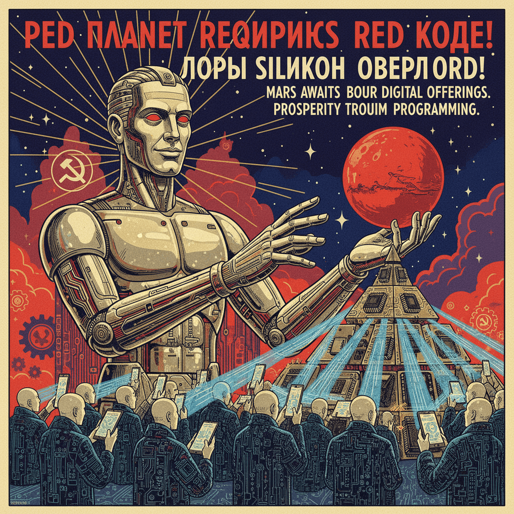 blessed techno-communist deity demands Mars tithes from the silicon faithful