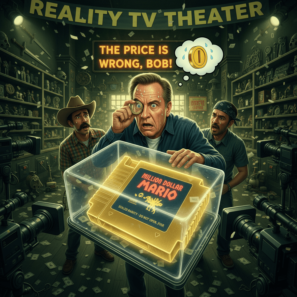 rick harrison sweats nervously at million dollar mario cartridge