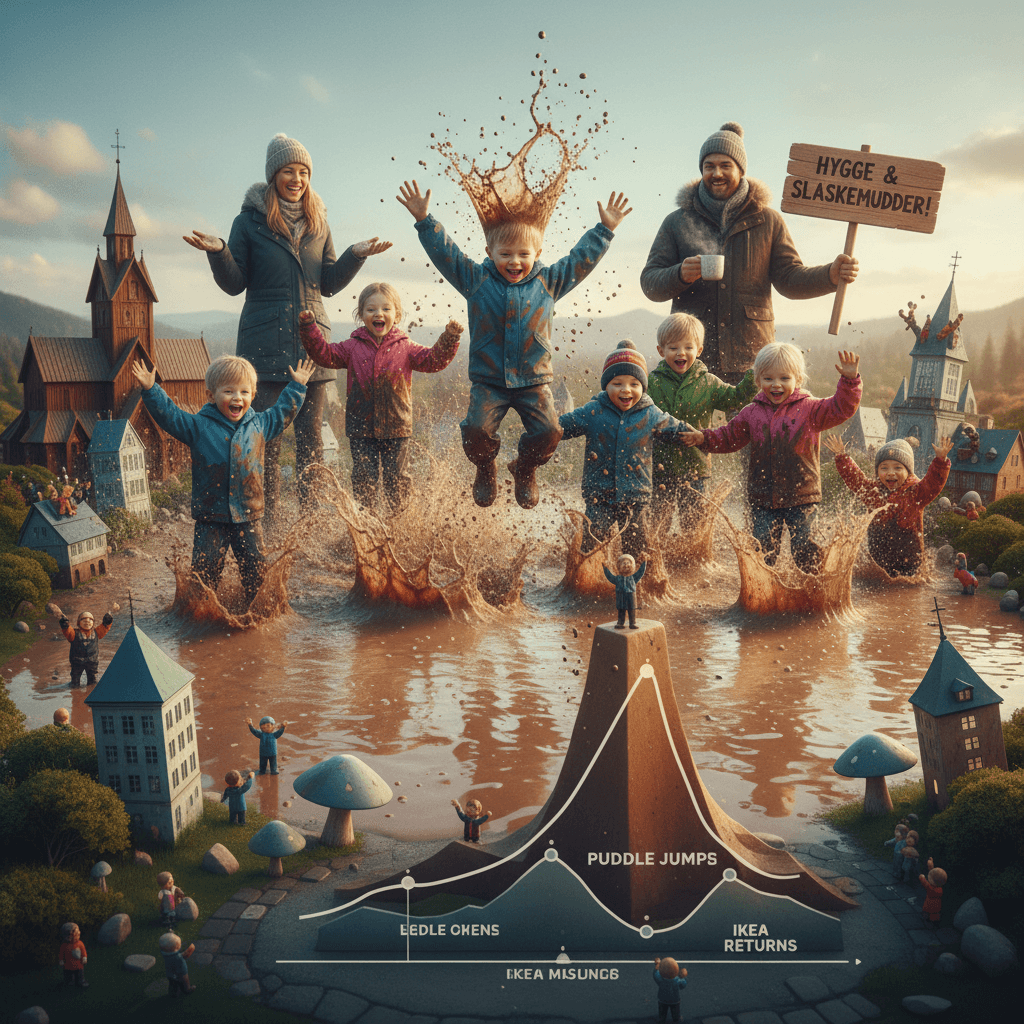 Danish kids cheer puddle jump, civilization peaks and valleys