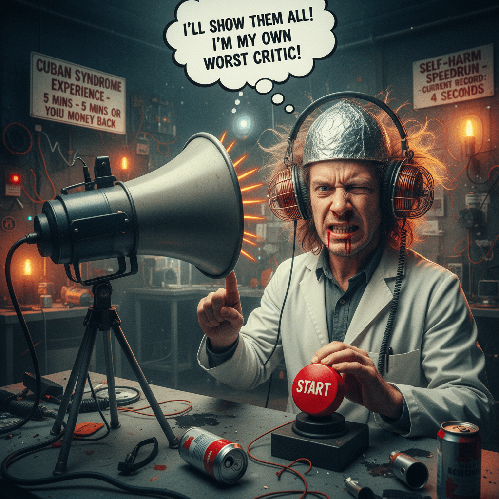 Skeptic invents sonic weapon, immediately volunteers as test subject