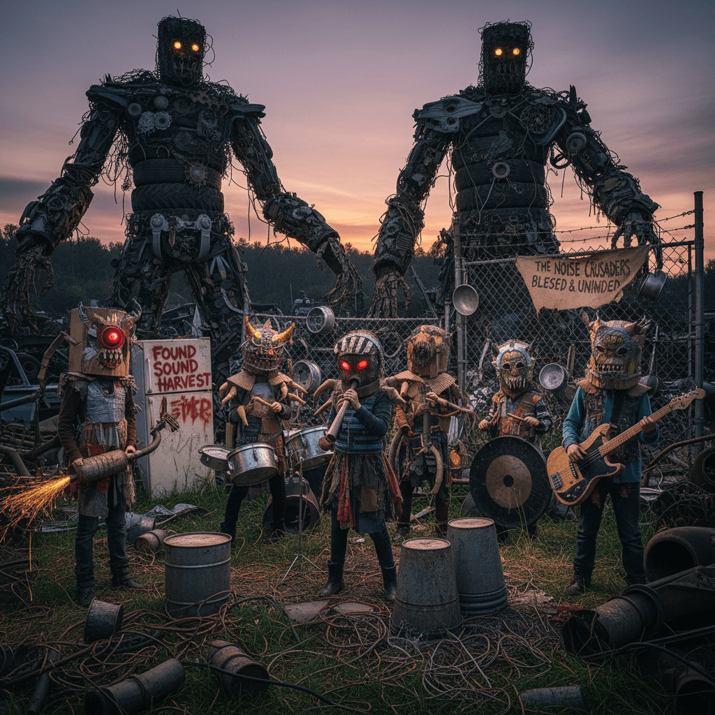 Kids formed a junkyard noise band with cardboard monsters. Peak chaos.