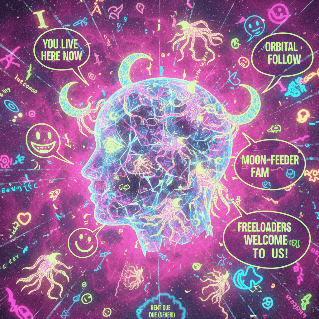 rent-free lunar parasites haunting someone's fractured consciousness