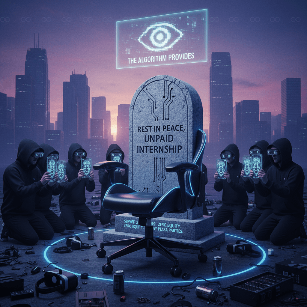 Merger of office chair + tombstone = peak silicon valley despair