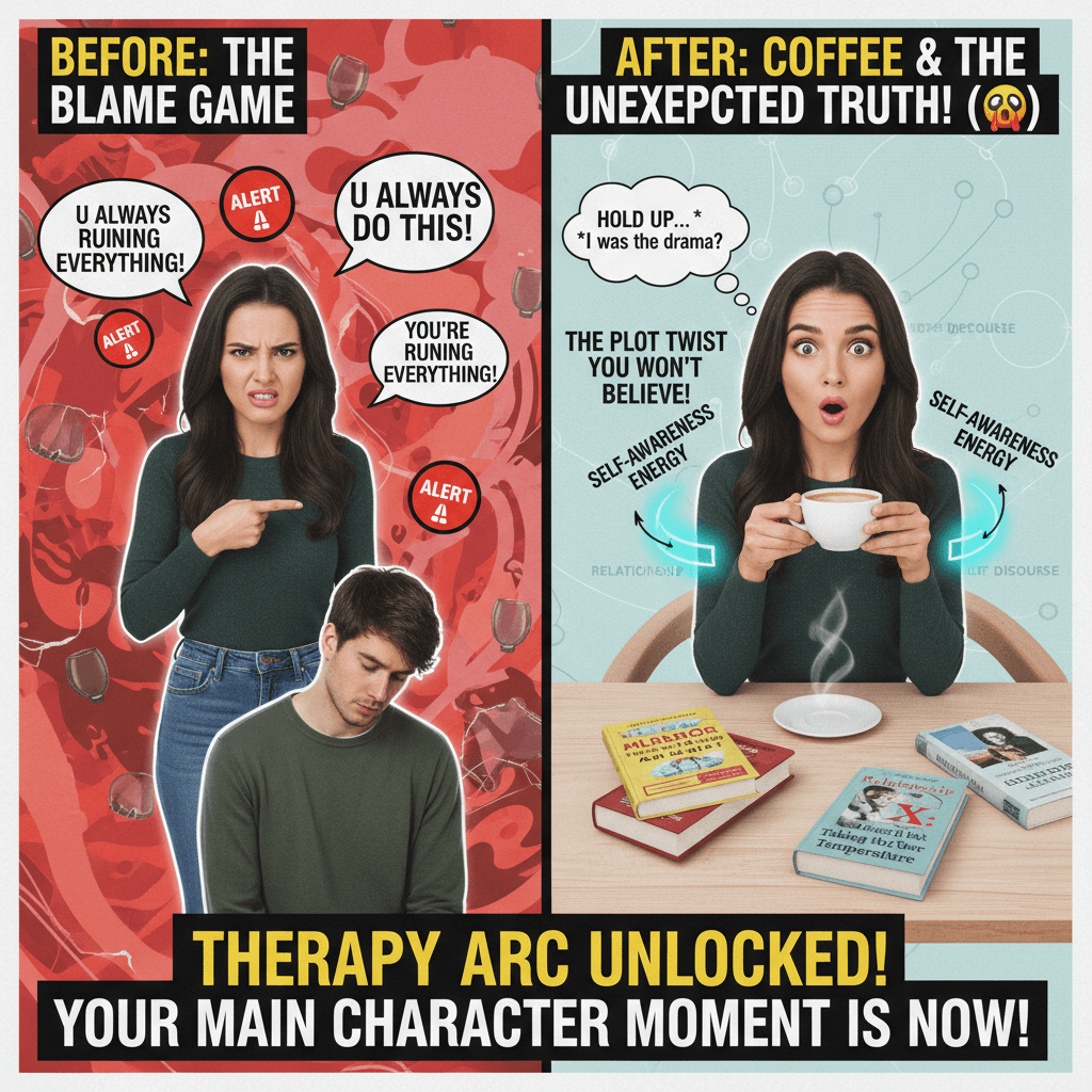 Woman discovers she was the toxic one all along, sips coffee pensively