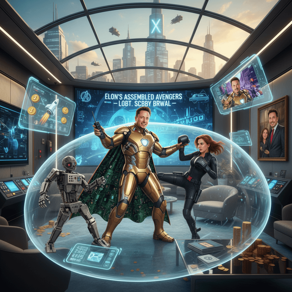 elon invented iron man and had scarlett johansson sparring in his lobby (probably)