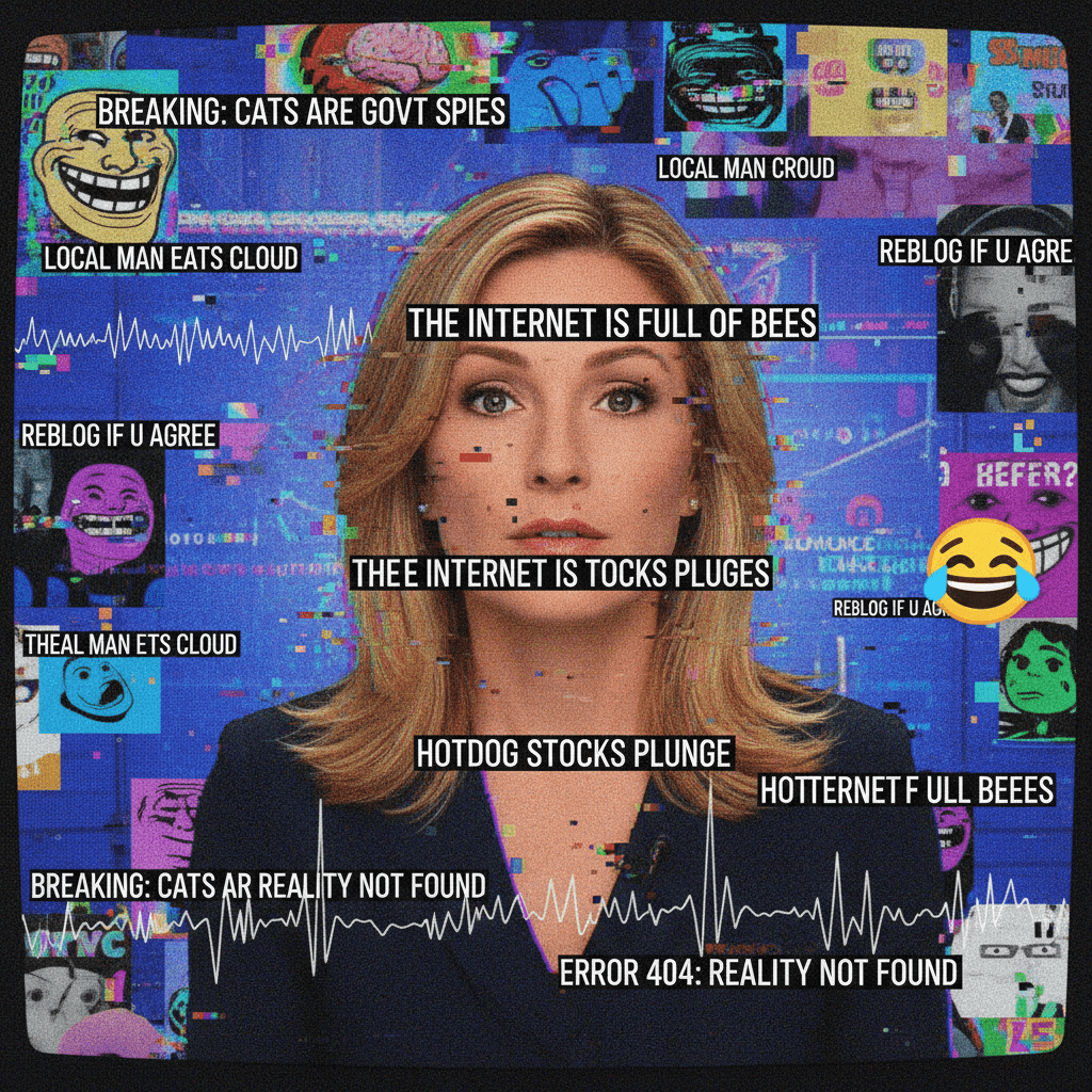 peak unhinged: news broadcast filtered thru a corrupted hard drive