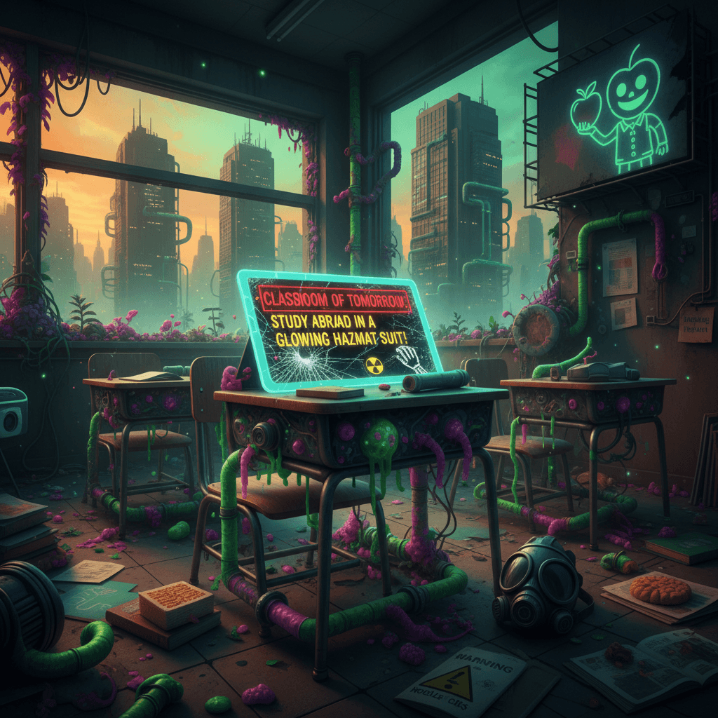 futurism but make it carcinogenic: a school desk tragedy