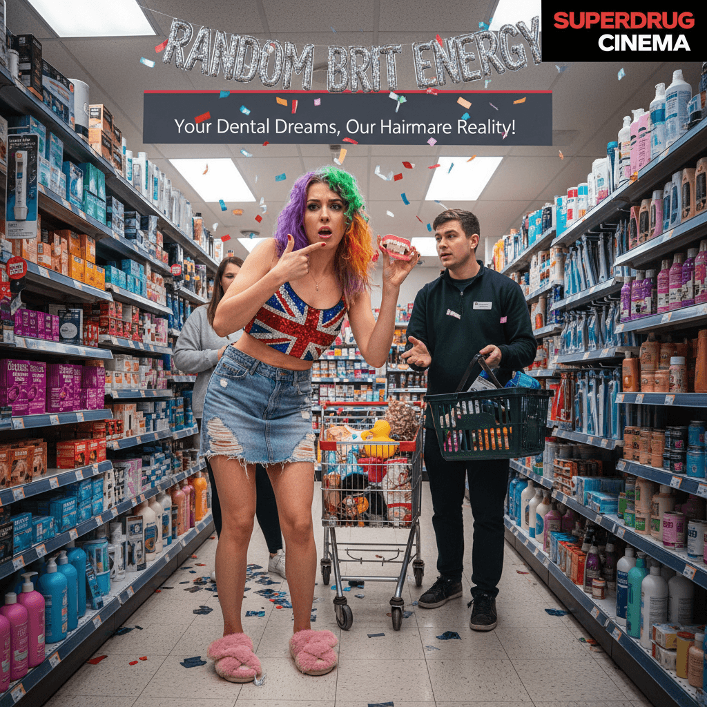 woman commits to the bit in hair dye aisle, asks for teeth