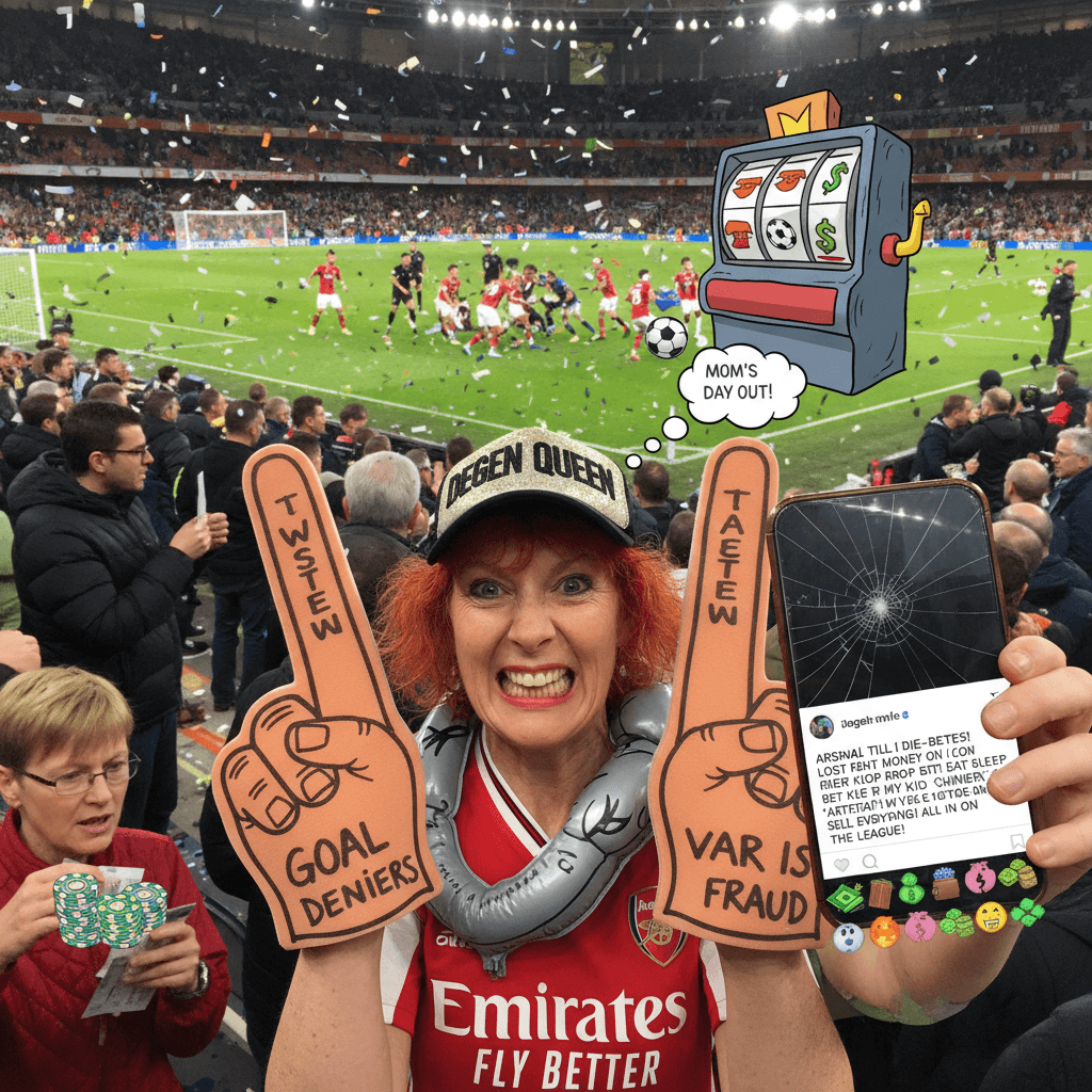 Mom at the match, caption goes full degen mode