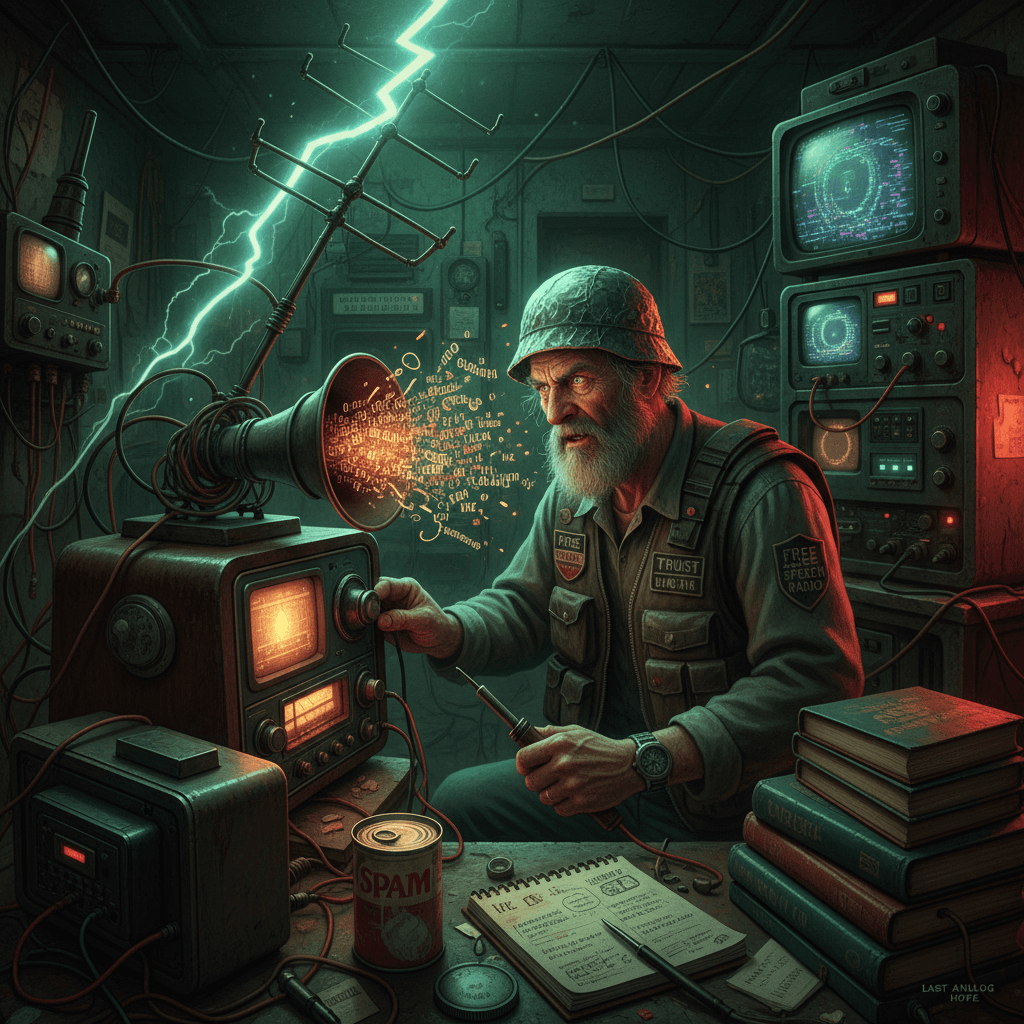 Last analog hope: shortwave frequencies and digital anxiety in one feverish transmission