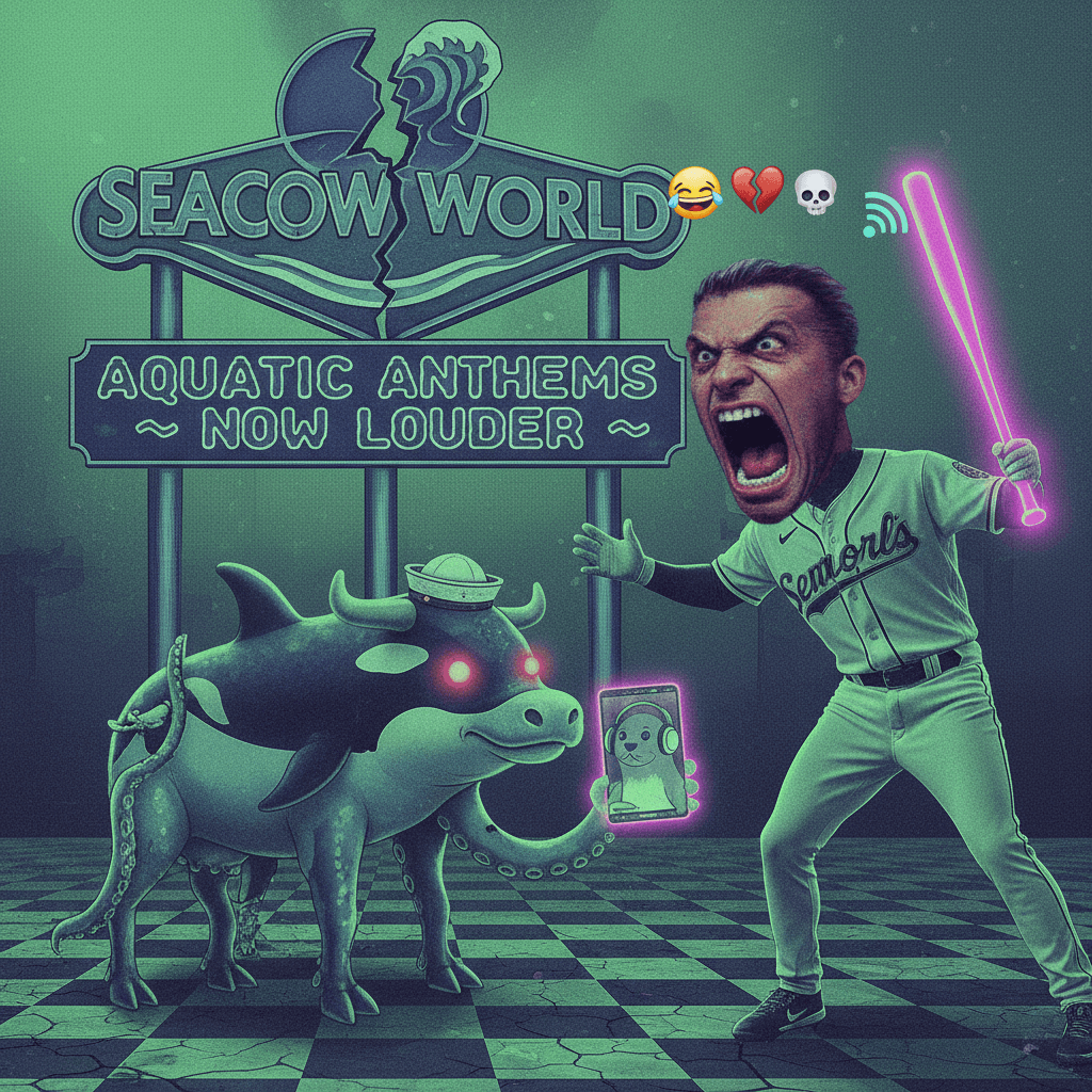 batter screaming at cow while seaworld soundtrack hits different