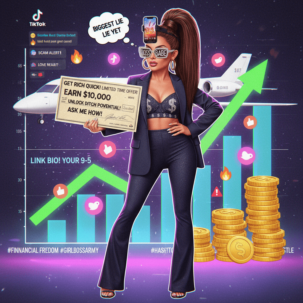 TikTok finance bro but make it girl boss energy, now with MORE lies
