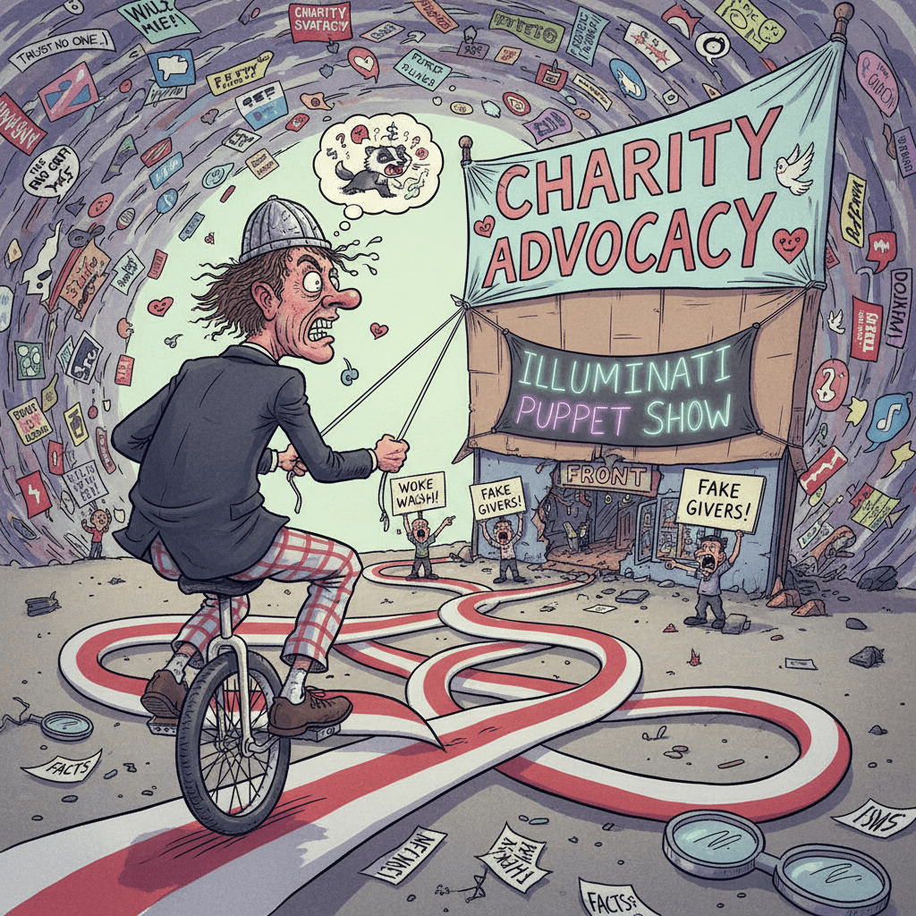 bro went full conspiracy-mode claiming charity advocacy was actually a front