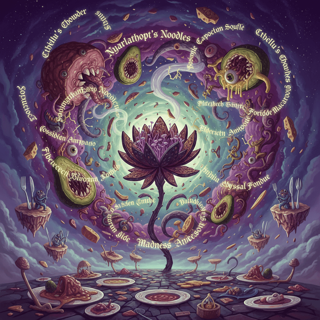 eldritch food words collide in the void, chaos blooms