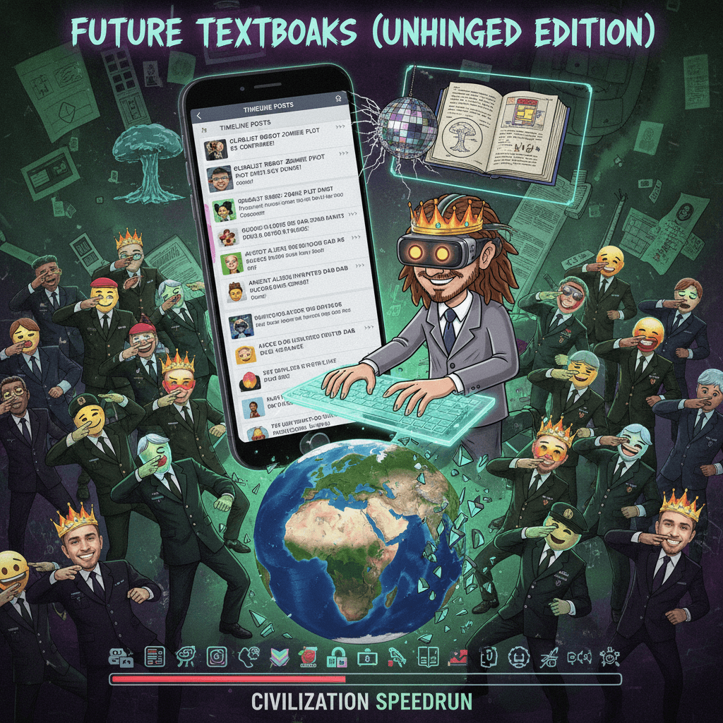 Peak timeline logic: geopolitical collapse + YMCA dance = future textbooks