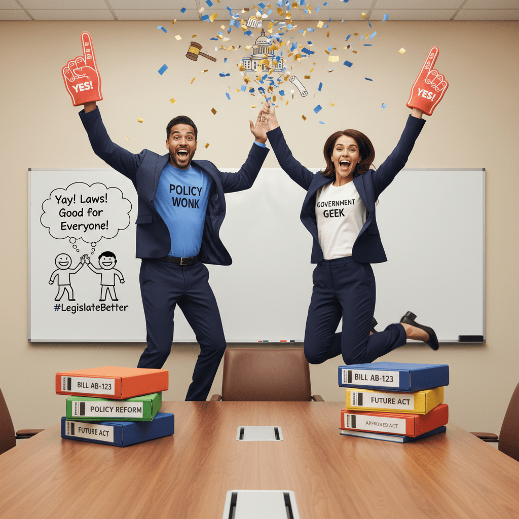 Two people discuss legislation in most exciting way possible