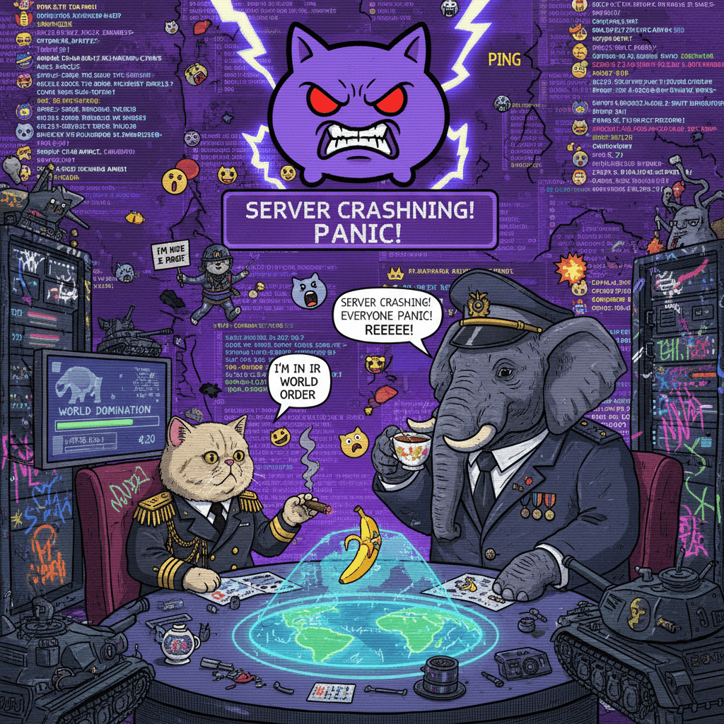 cat & elephant in suits doing geopolitics while discord loses its mind