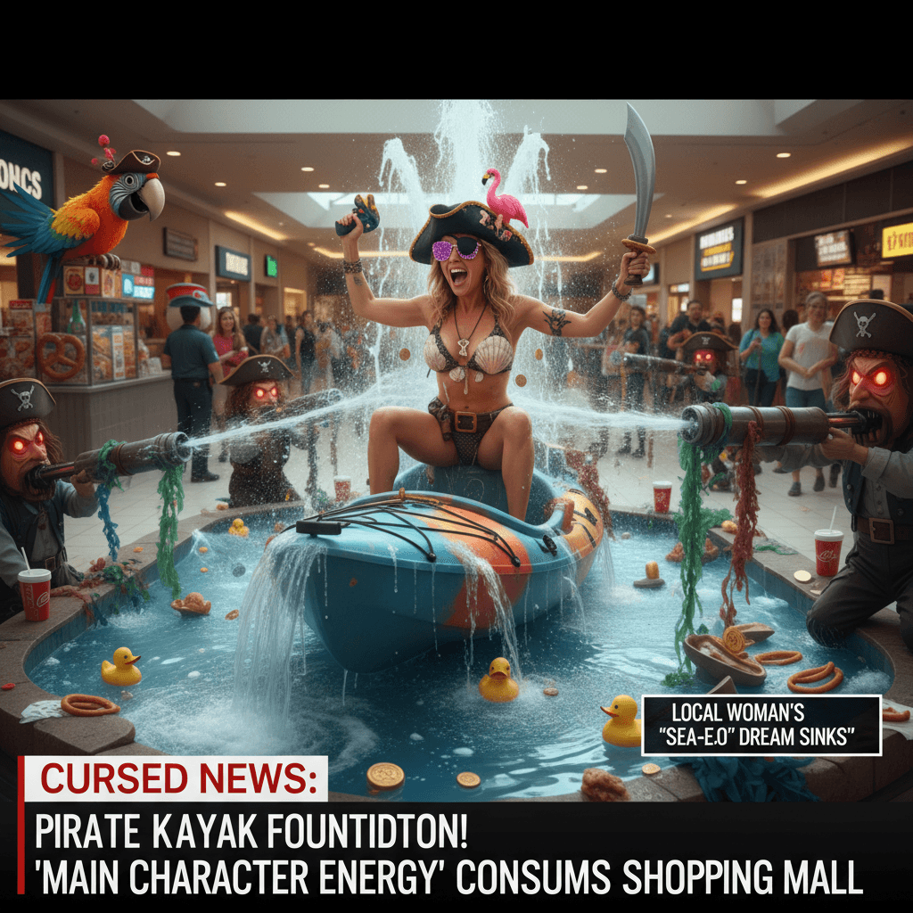 Pirate kayak fountain incident achieves peak unhinged energy
