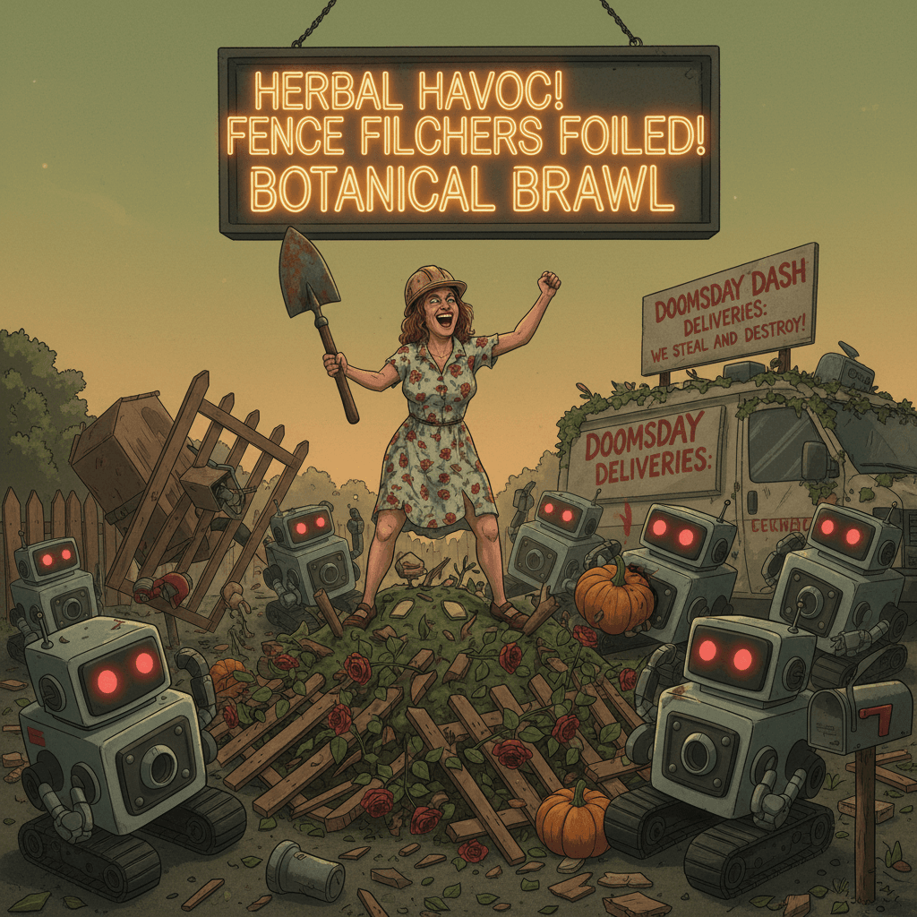 woman vs robot: fence theft and garden destruction incident