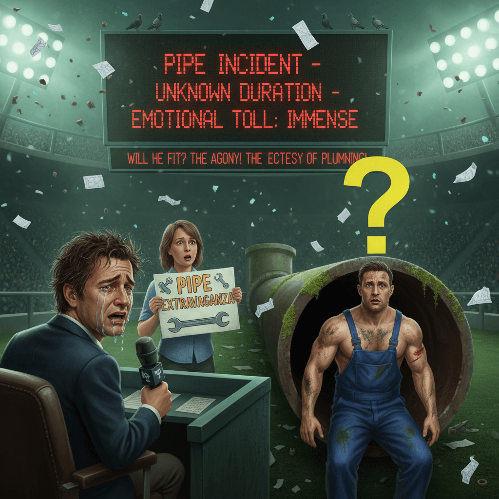 man steps out of pipe, commentator has emotional journey