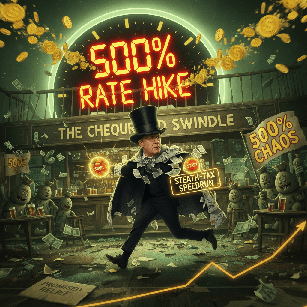 Chancellor promises relief, delivers 500% rate hike—peak government speedrun
