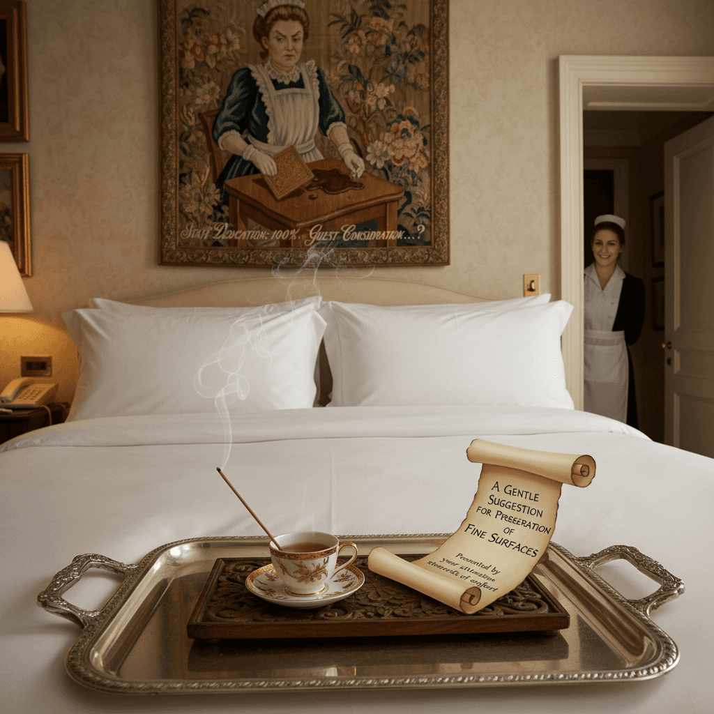 Housekeeping delivers the most elegant 'use a coaster' ever recorded