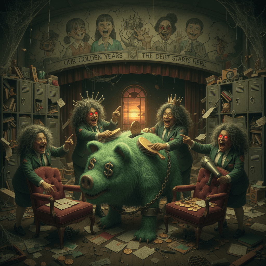 School staff casually grooming the economy with premium seating