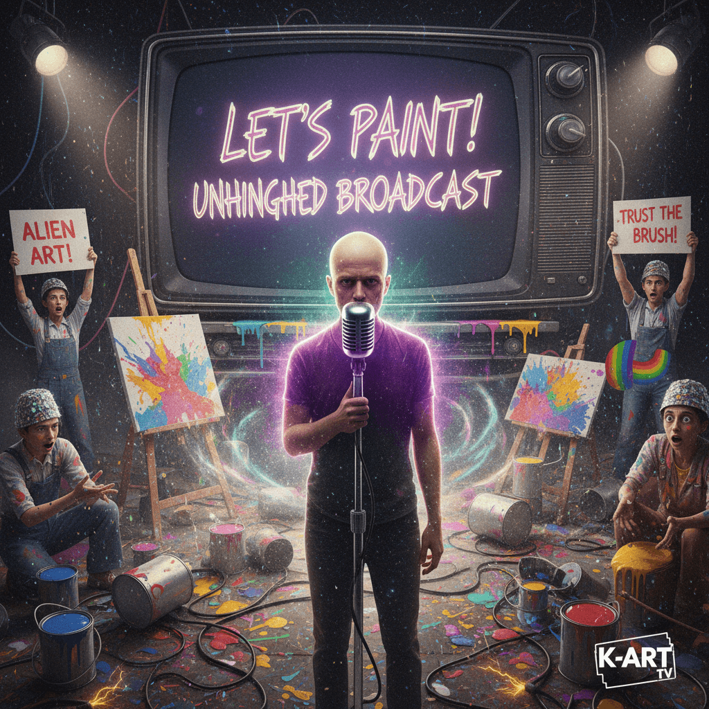 mysterious bald guy with mic energy at let's paint tv